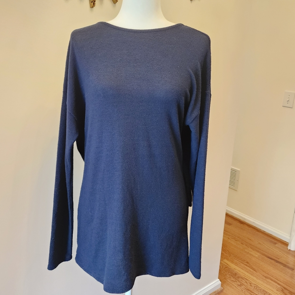 NWOT J.Crew Navy Blue Reversible V-back long-sleeve tunic - Picture 3 of 12
